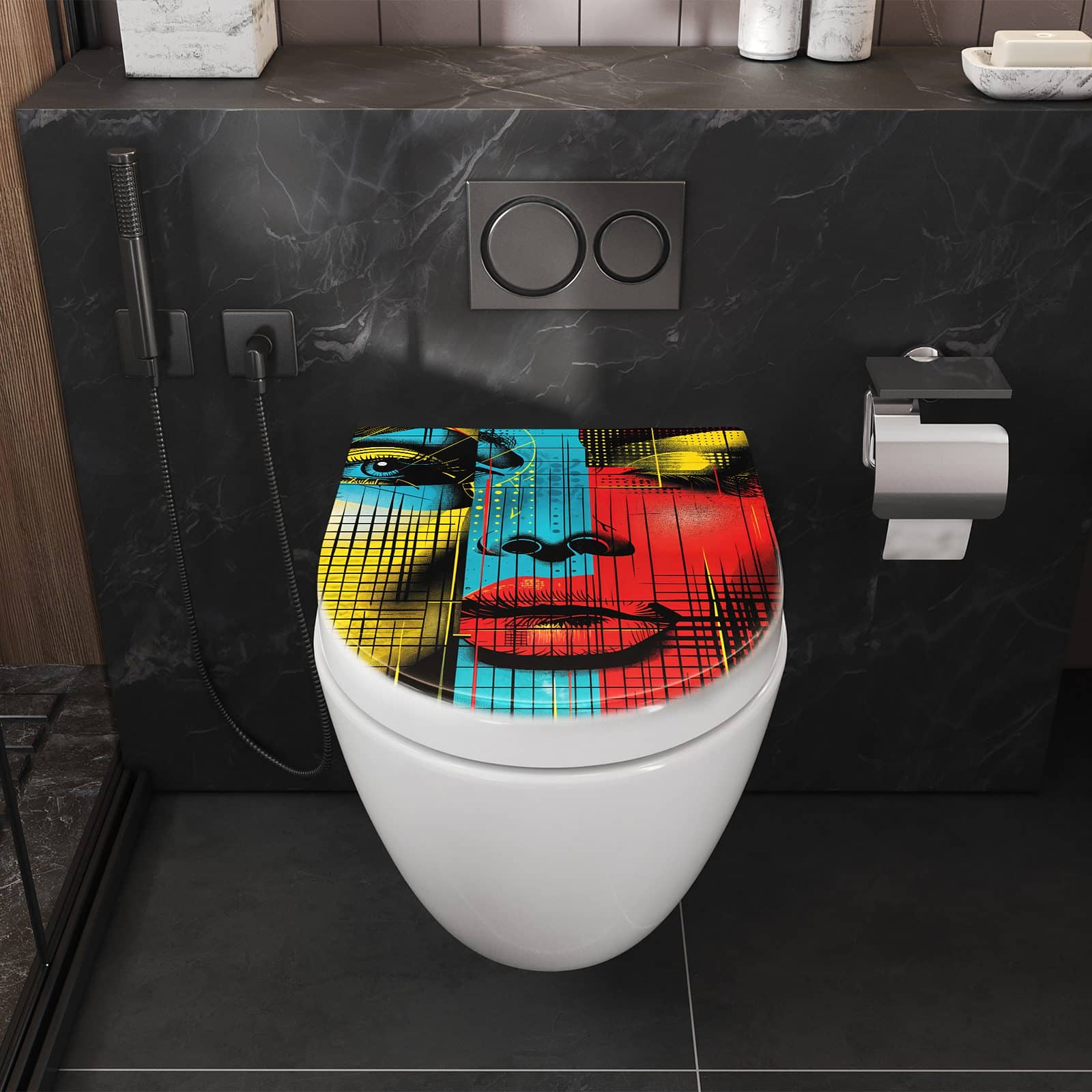 WC-Sitz mit Absenkautomatik Pop Art Gesichter