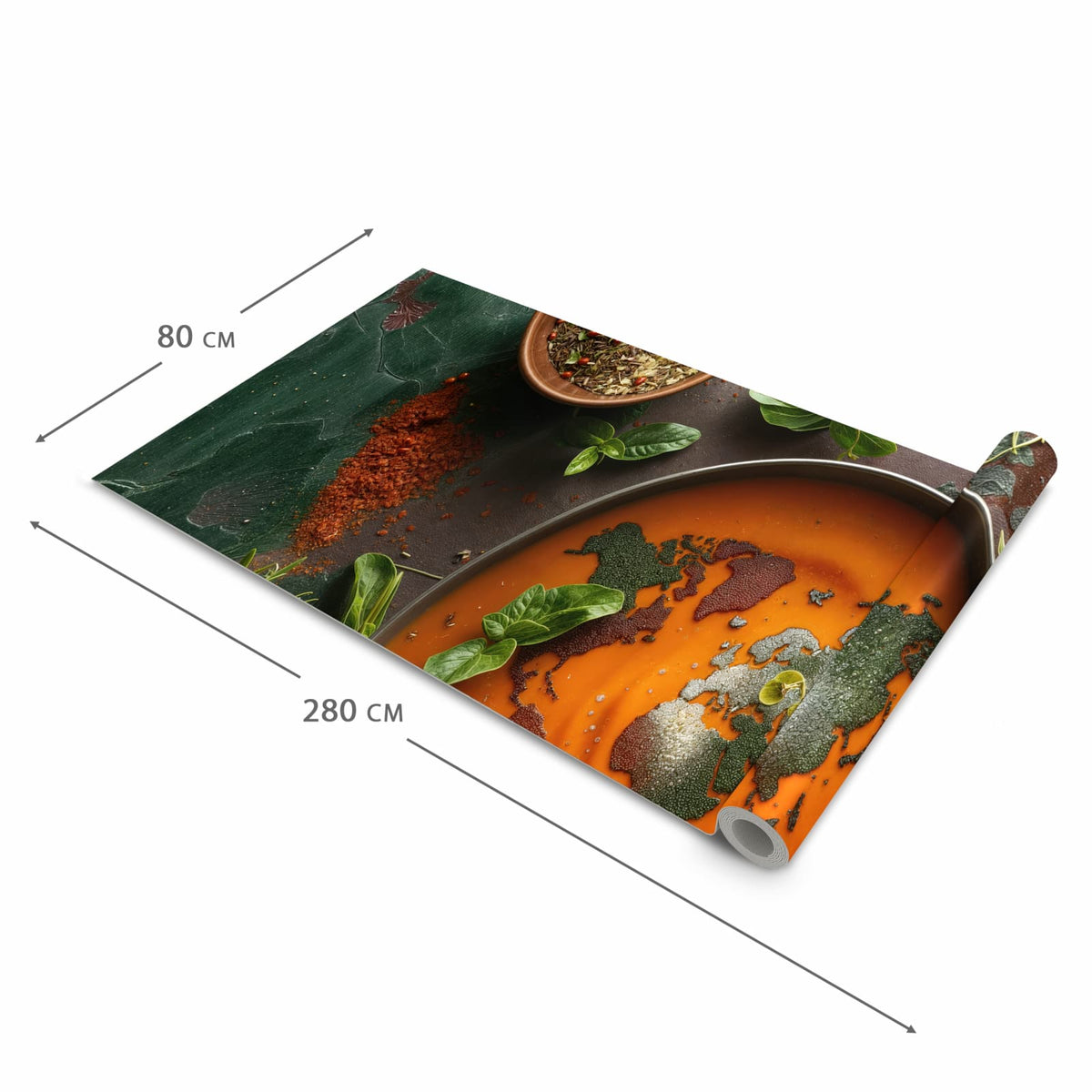 Zeitsparender waschbarer Küchenteppich mit Motiv Weltkarte Suppe in der Grösse 80x200 cm