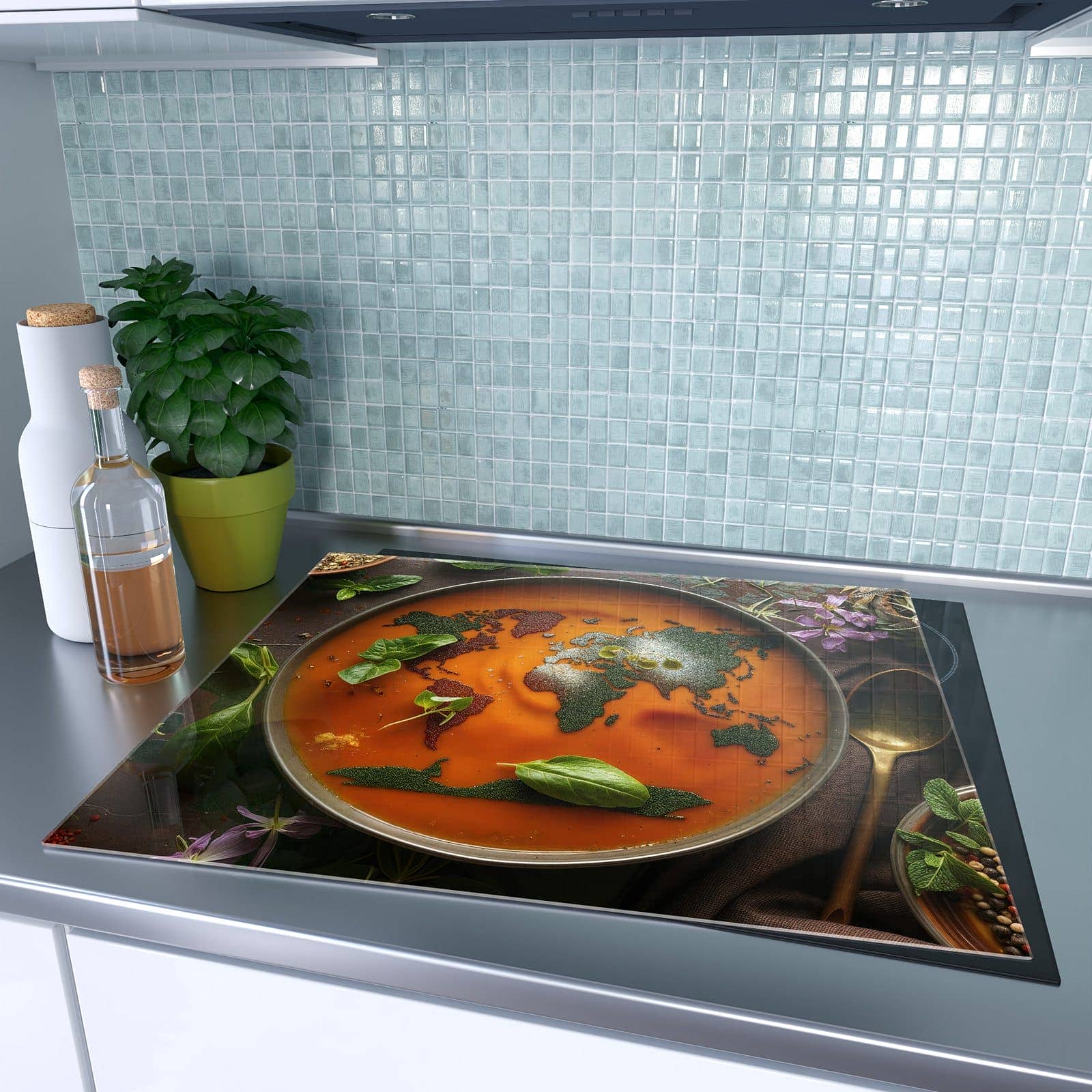 1-teilige Herdabdeckplatten für Ceranfeld mit Weltkarte Suppe-Motiv auf dem Ceranfeld
