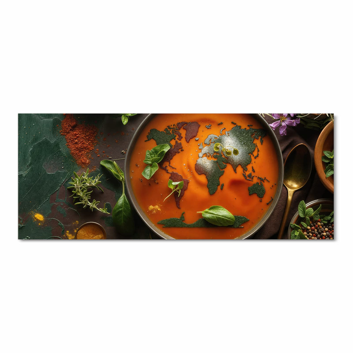 Waschbarer Küchenläufer mit Motiv Weltkarte Suppe in Frontansicht für angenehme Haptik