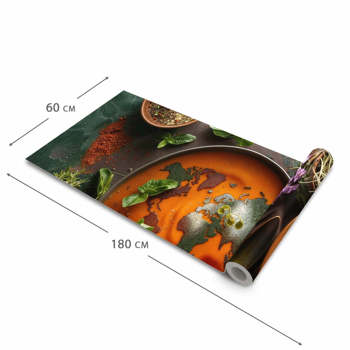 Feuchtigkeitsresistenter Bodenläufer mit Motiv Weltkarte Suppe in der Grösse 80x200 cm