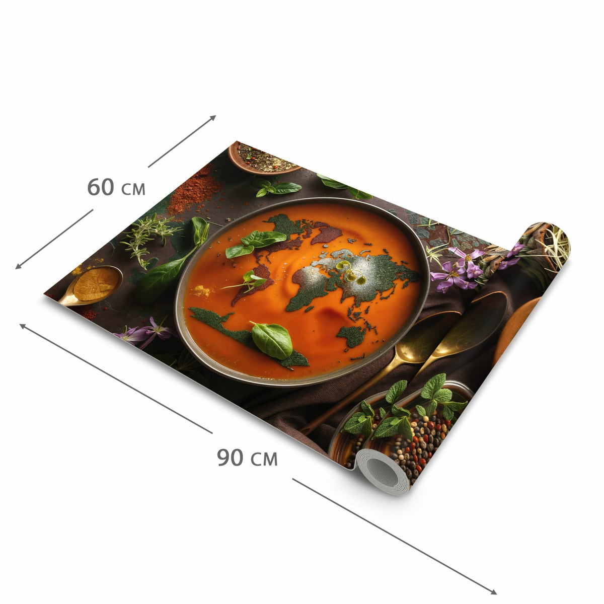 Farbbeständiger Küchenteppich mit Motiv Weltkarte Suppe in der Grösse 80x200 cm