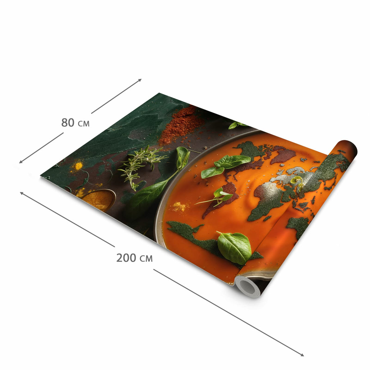 Formstabiler rutschfester Küchenteppich mit Motiv Weltkarte Suppe in der Grösse 80x200 cm