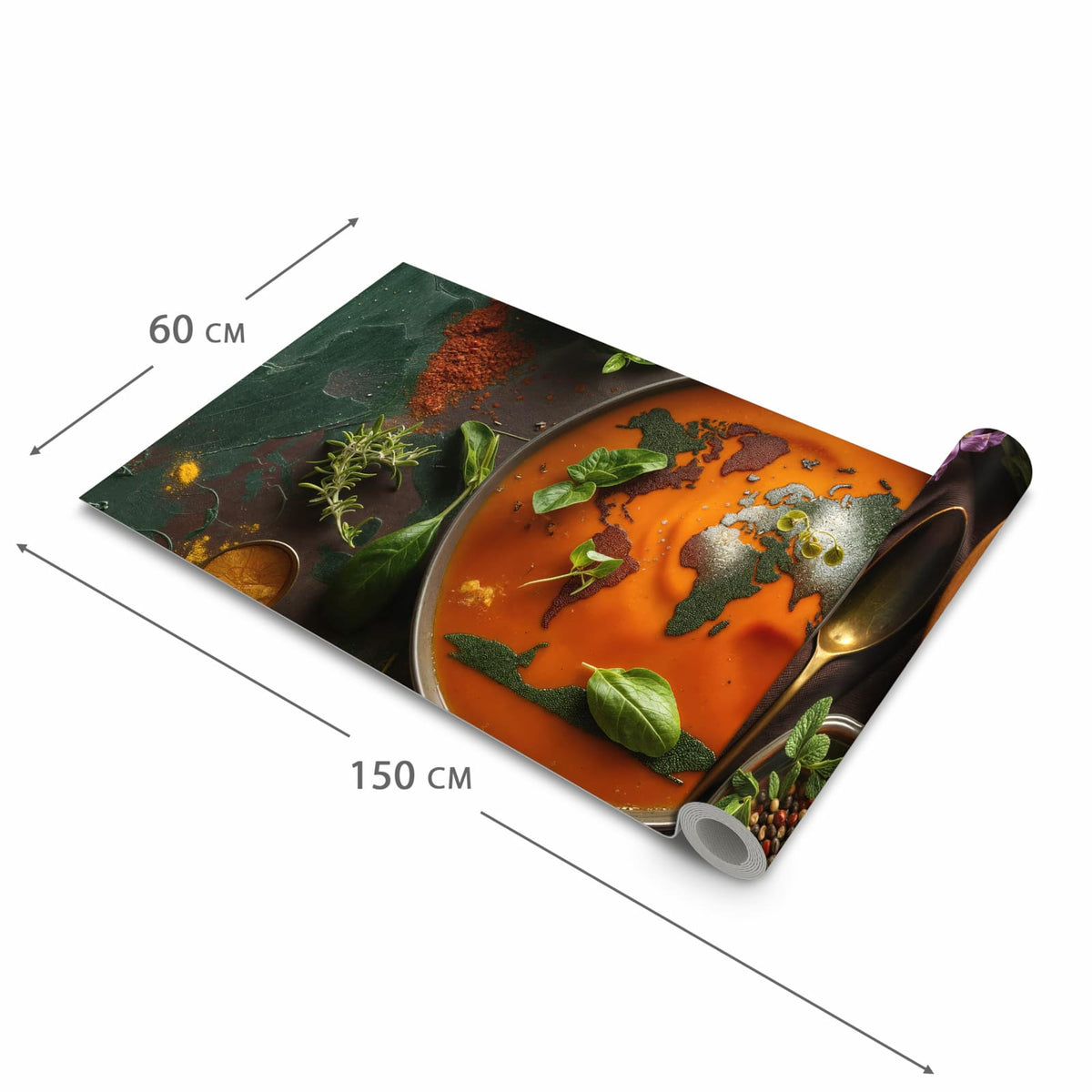 Rutschfester Küchenteppich mit Motiv Weltkarte Suppe in der Grösse 60x90 cm