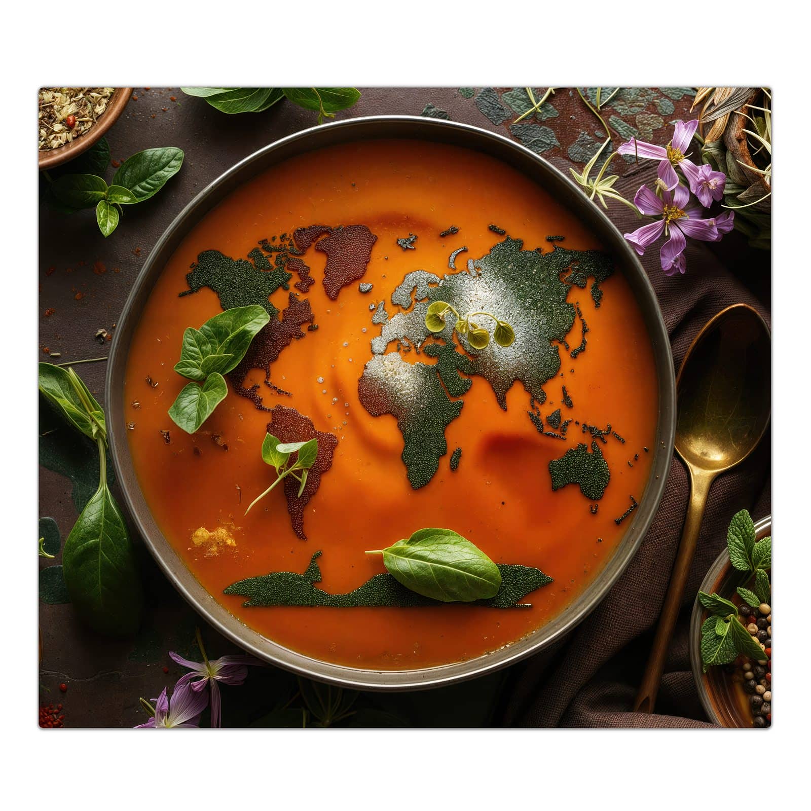 1-teilige Ceranfeld Abdeckungen mit Weltkarte Suppe-Motiv in der Frontansicht #grösse_1-Teilig (60x52cm)