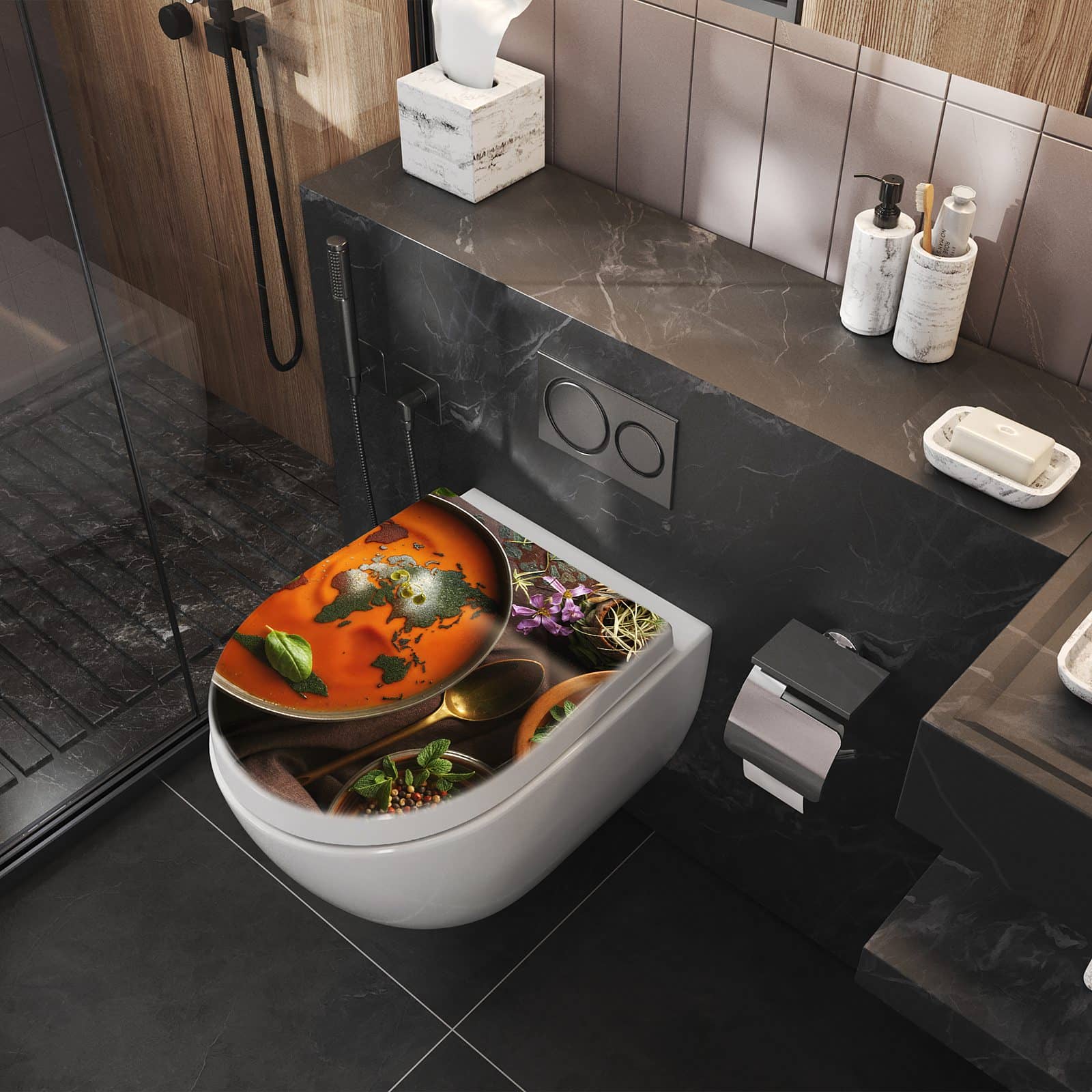 WC-Sitz mit Absenkautomatik Weltkarte Suppe