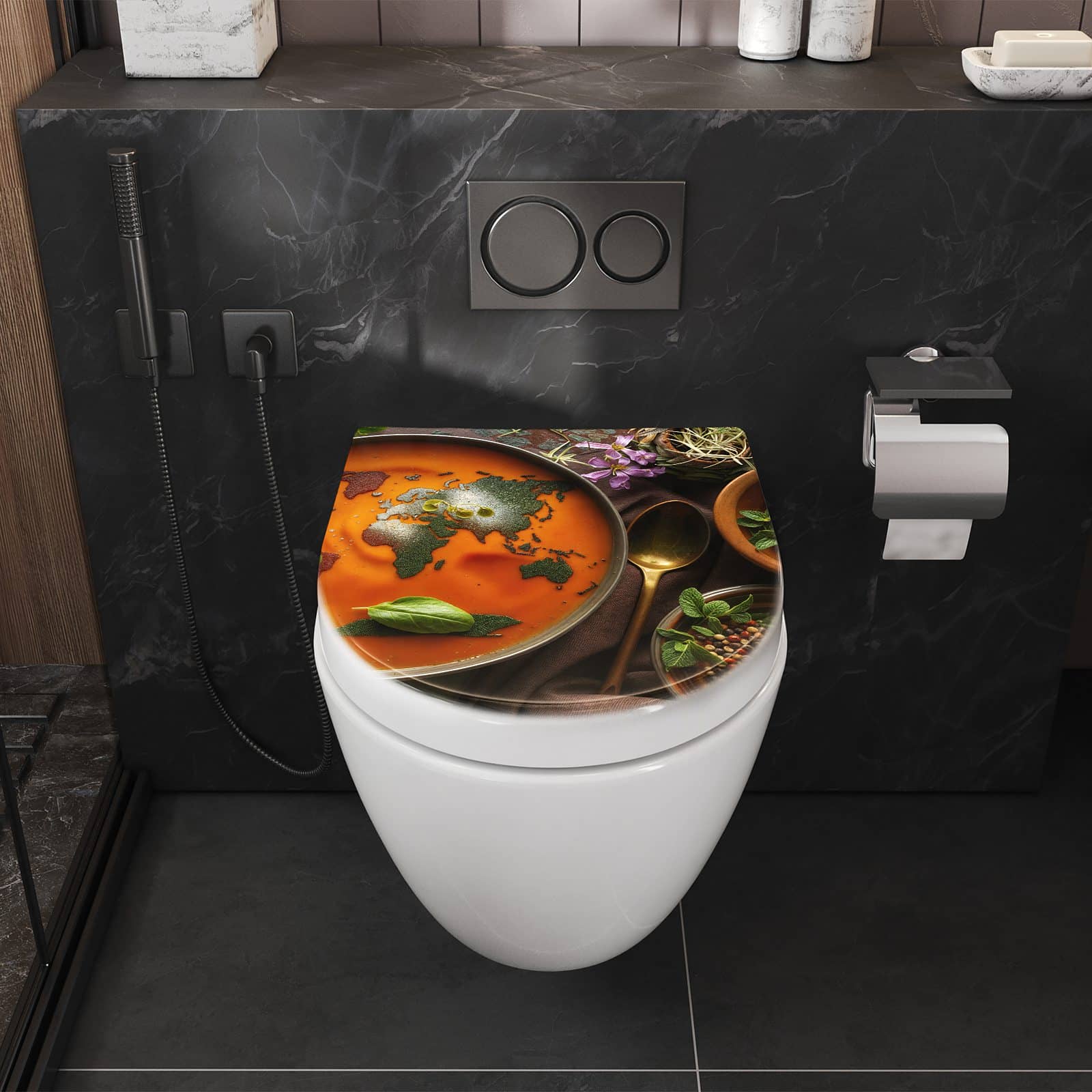 WC-Sitz mit Absenkautomatik Weltkarte Suppe
