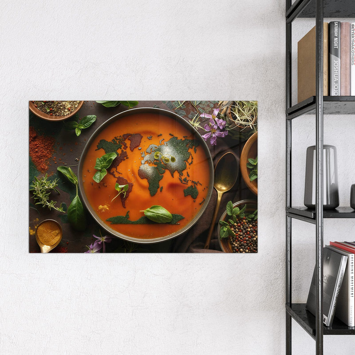 Magnettafel - Suppe mit Weltkarte – Weltkarte in oranger Suppe