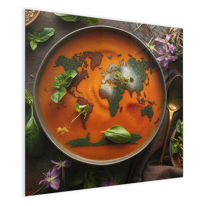 Magnettafel mit dem Motiv Suppe mit Weltkarte
