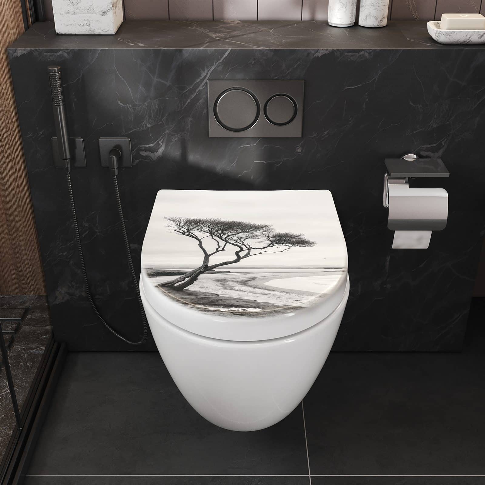 WC-Sitz mit Absenkautomatik Einsamer Baum am Meer