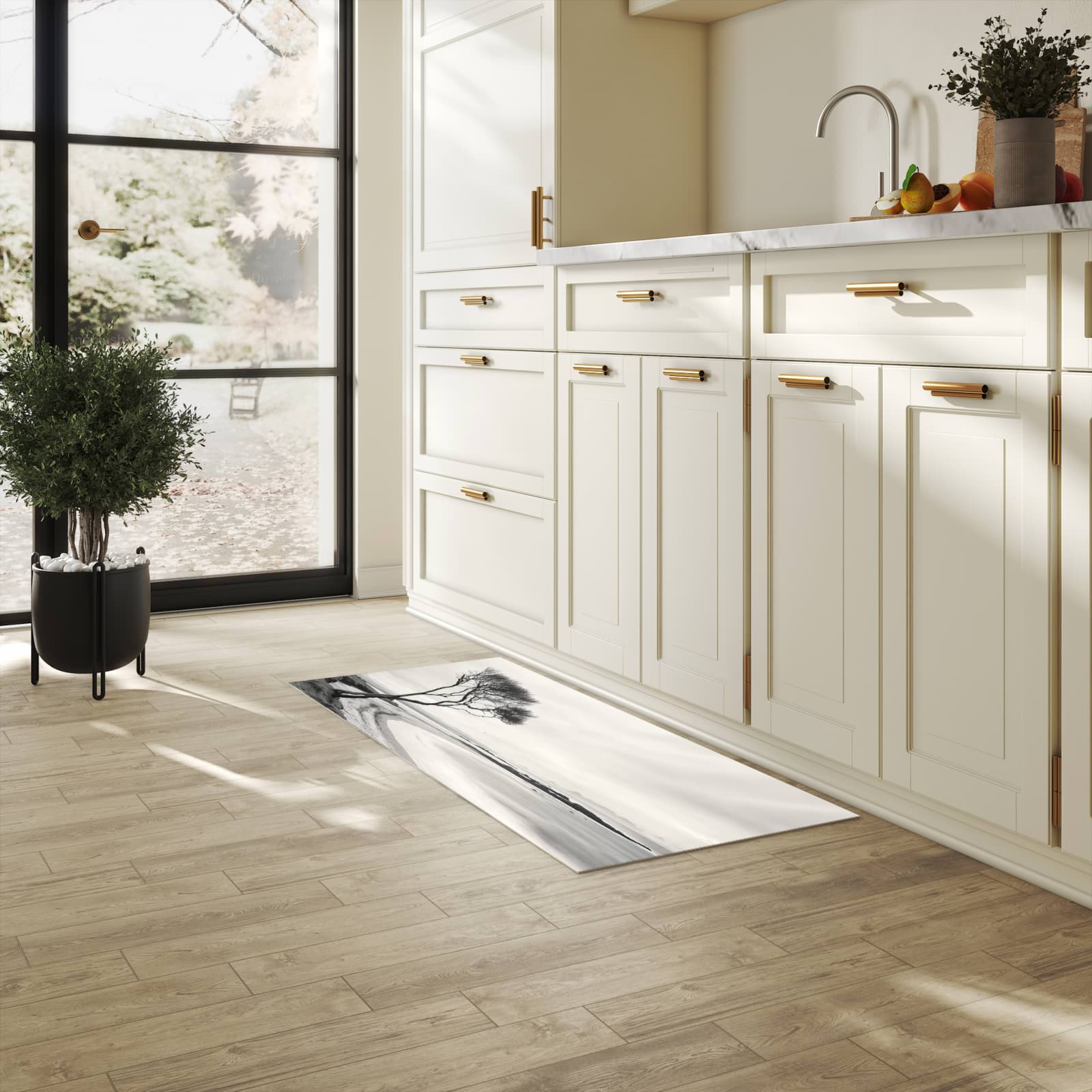 Schmutzabweisender Läufer mit Motiv Einsamer Baum am Meer für Eingangsbereich in heller Küche