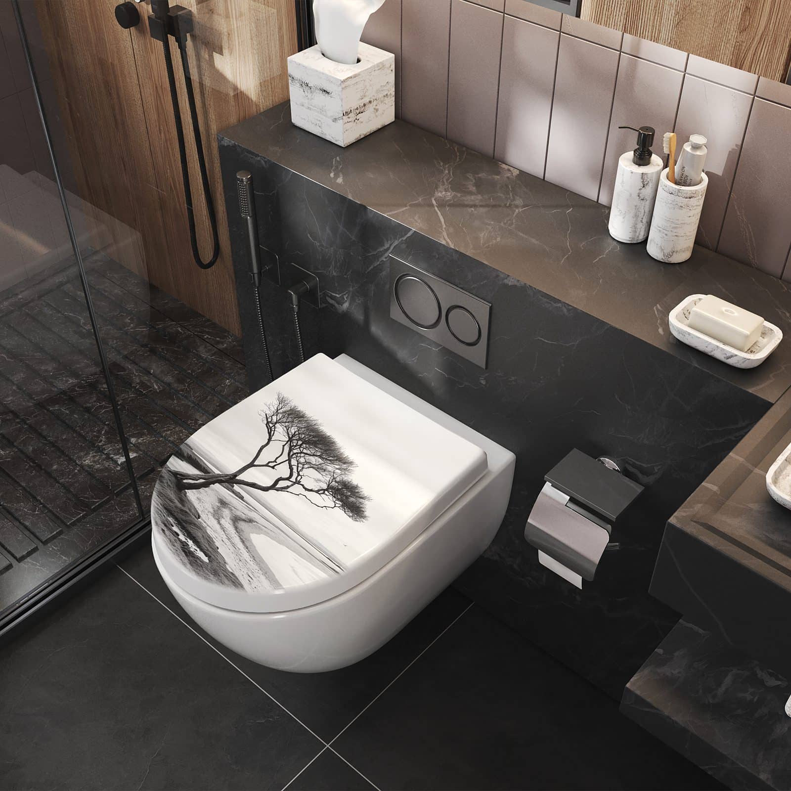 WC-Sitz mit Absenkautomatik Einsamer Baum am Meer