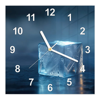 Wanduhr Quadratisch mit dem Motiv Blauer Eiswürfel