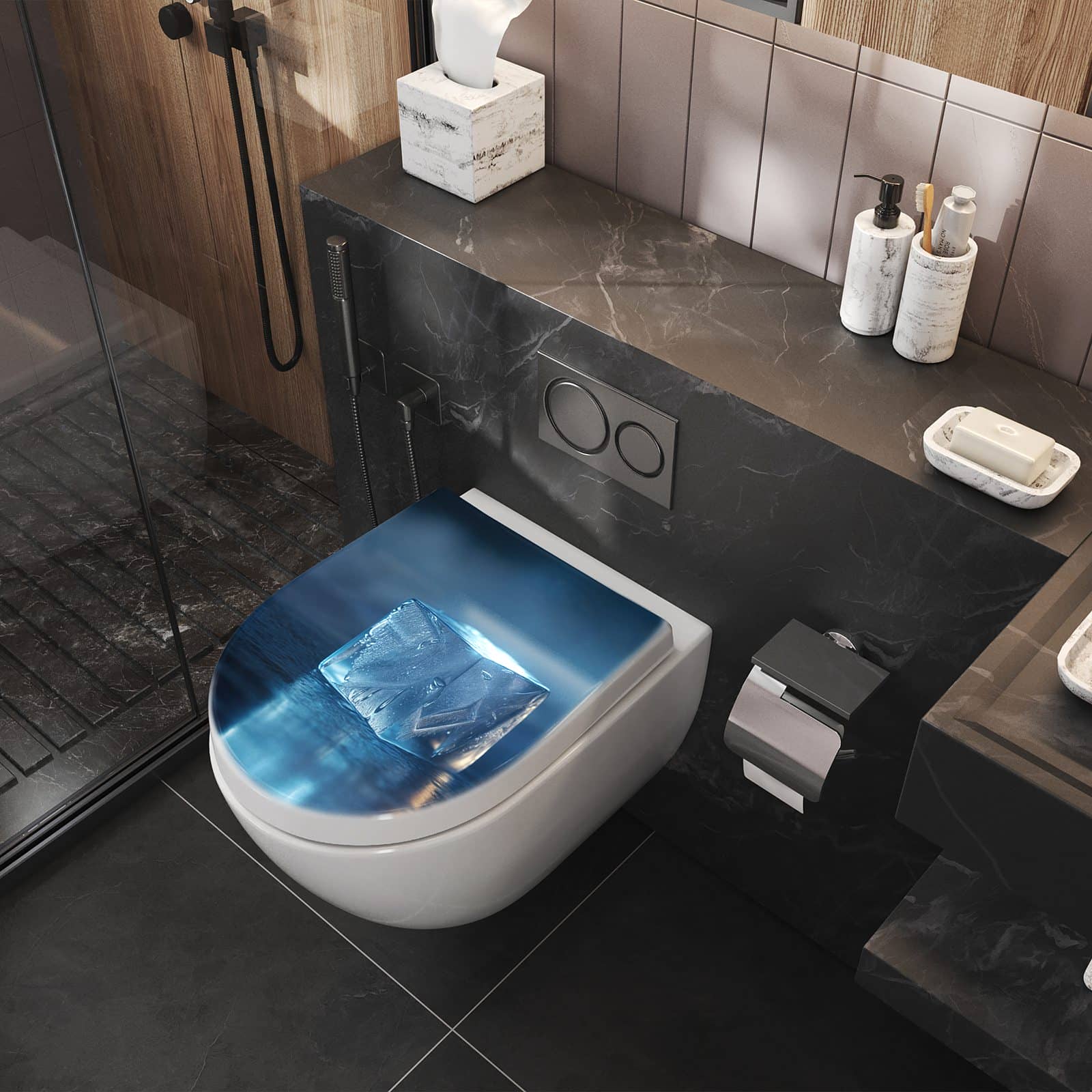 WC-Sitz mit Absenkautomatik Eiswürfel