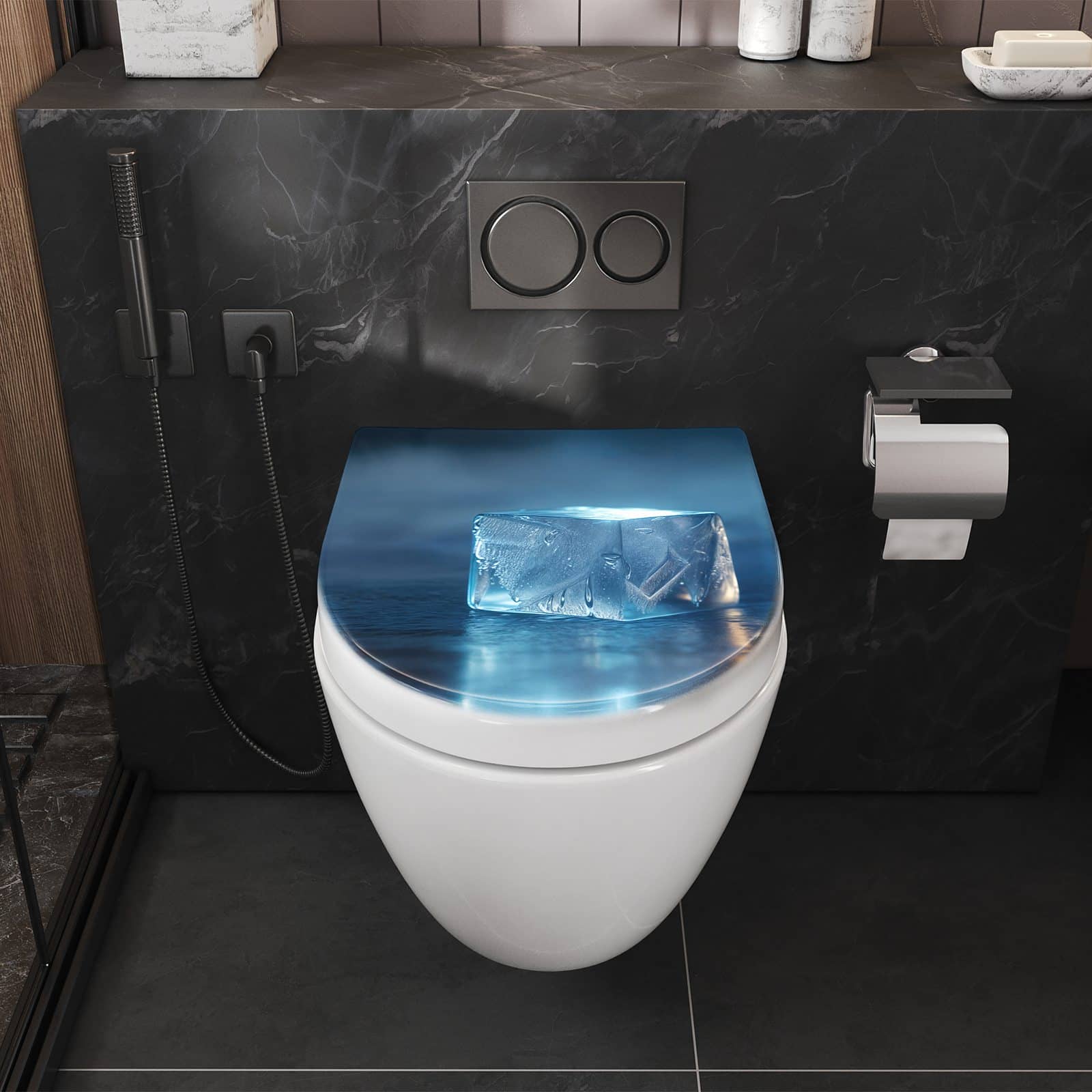 WC-Sitz mit Absenkautomatik Eiswürfel