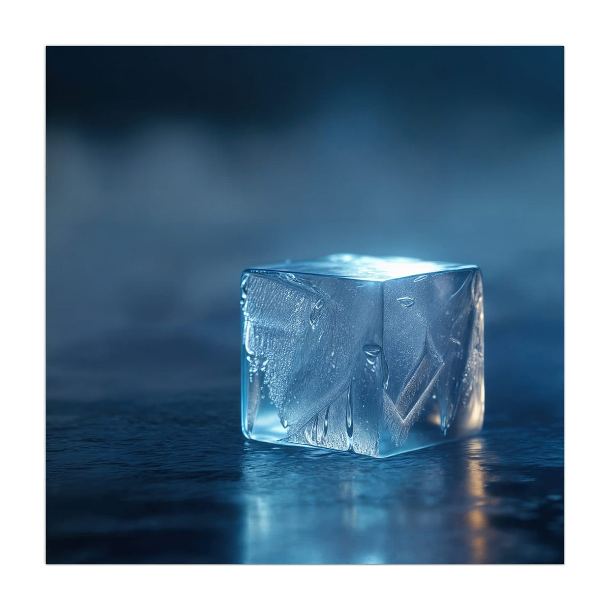 Küchenrückwand aus Glas Blauer Eiswürfel im quadratischen Format, Motiv bildfüllend von vorn #grösse_50 x 50 cm #grösse_60 x 60 cm #grösse_40 x 40 cm