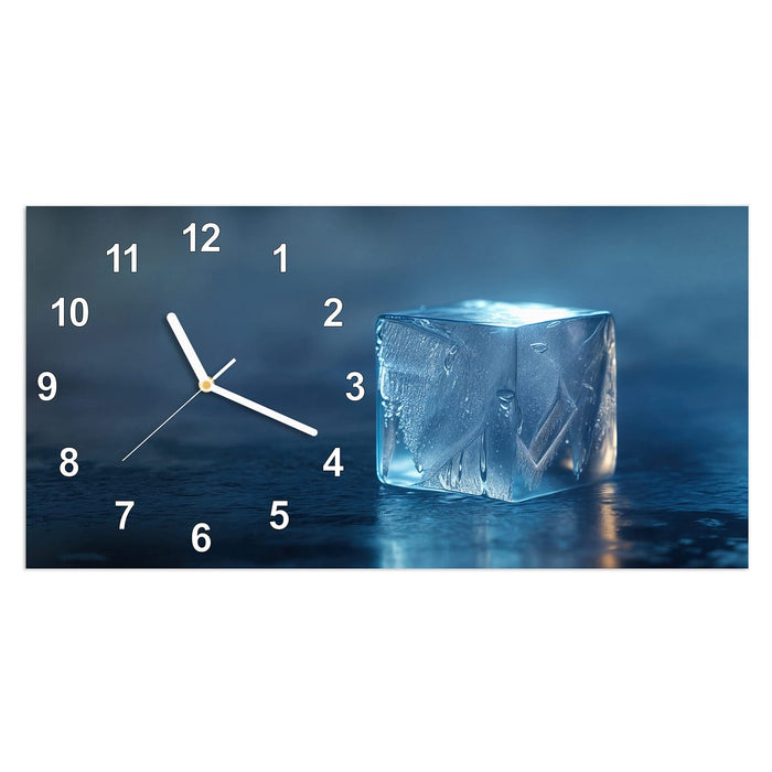 Wanduhr Blaue Eiswürfel aus Glas – Querformat 60 × 30 cm mit Ziffernblatt Modern