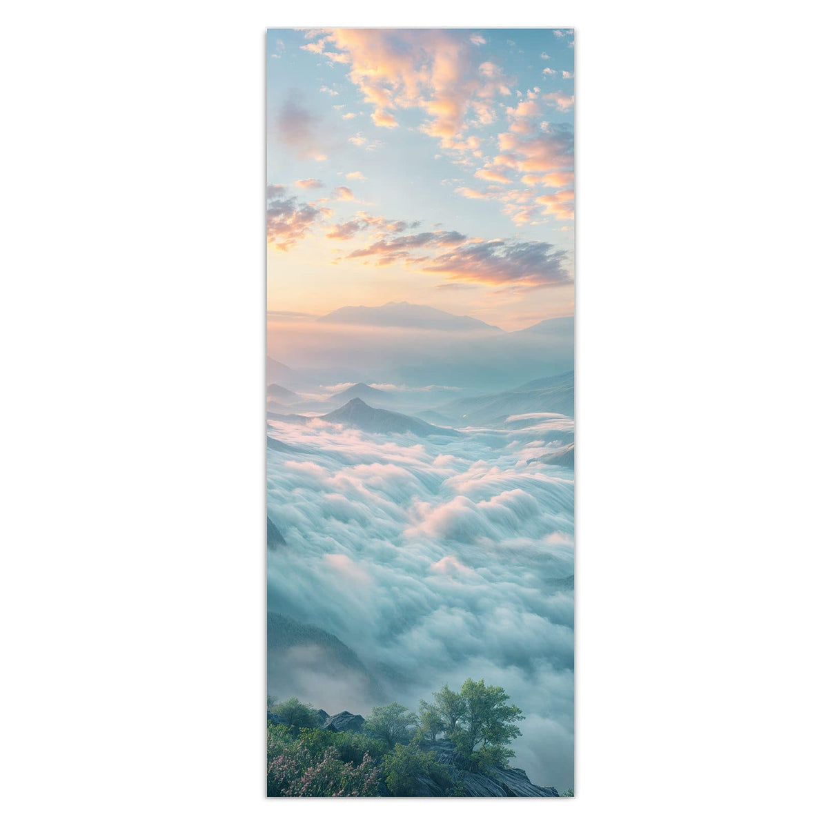 Wandbild - Wolkenmeer am Morgen - Hochformat – Berggipfel über einem Wolkenmeer