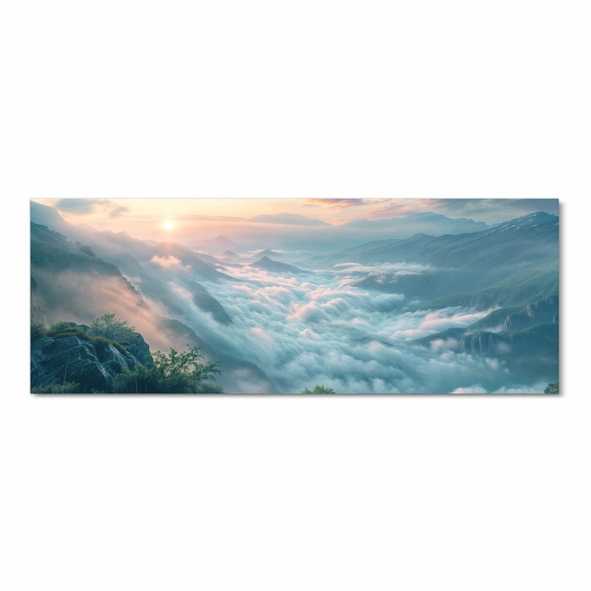 Abriebfester Küchenteppich mit Motiv Morgennebel in Bergen in Frontansicht