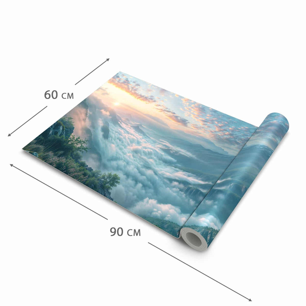 Küchenteppich mit Motiv Morgennebel in Bergen in der Grösse 60x90 cm für sichere Aufbewahrung
