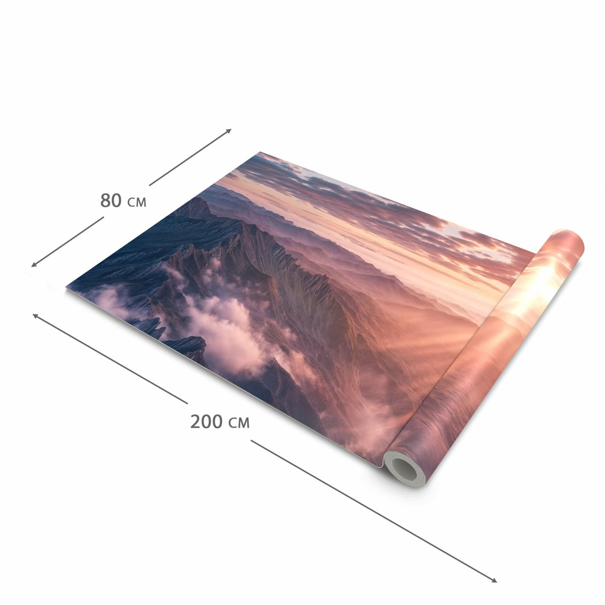 Moderner Küchenläufer mit Motiv Sonnenaufgang Berge in der Grösse 60x300 cm - angenehme Haptik