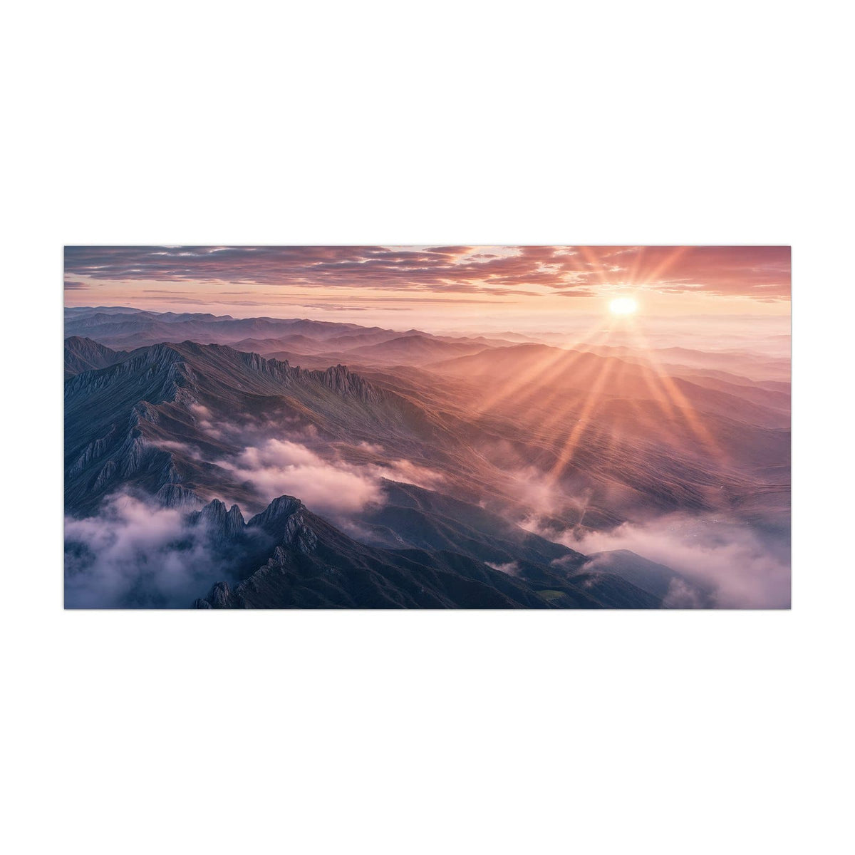 Küchenrückwand aus Glas Bergkämme im Morgenrot im Hochformat, Motiv bildfüllend von vorn
