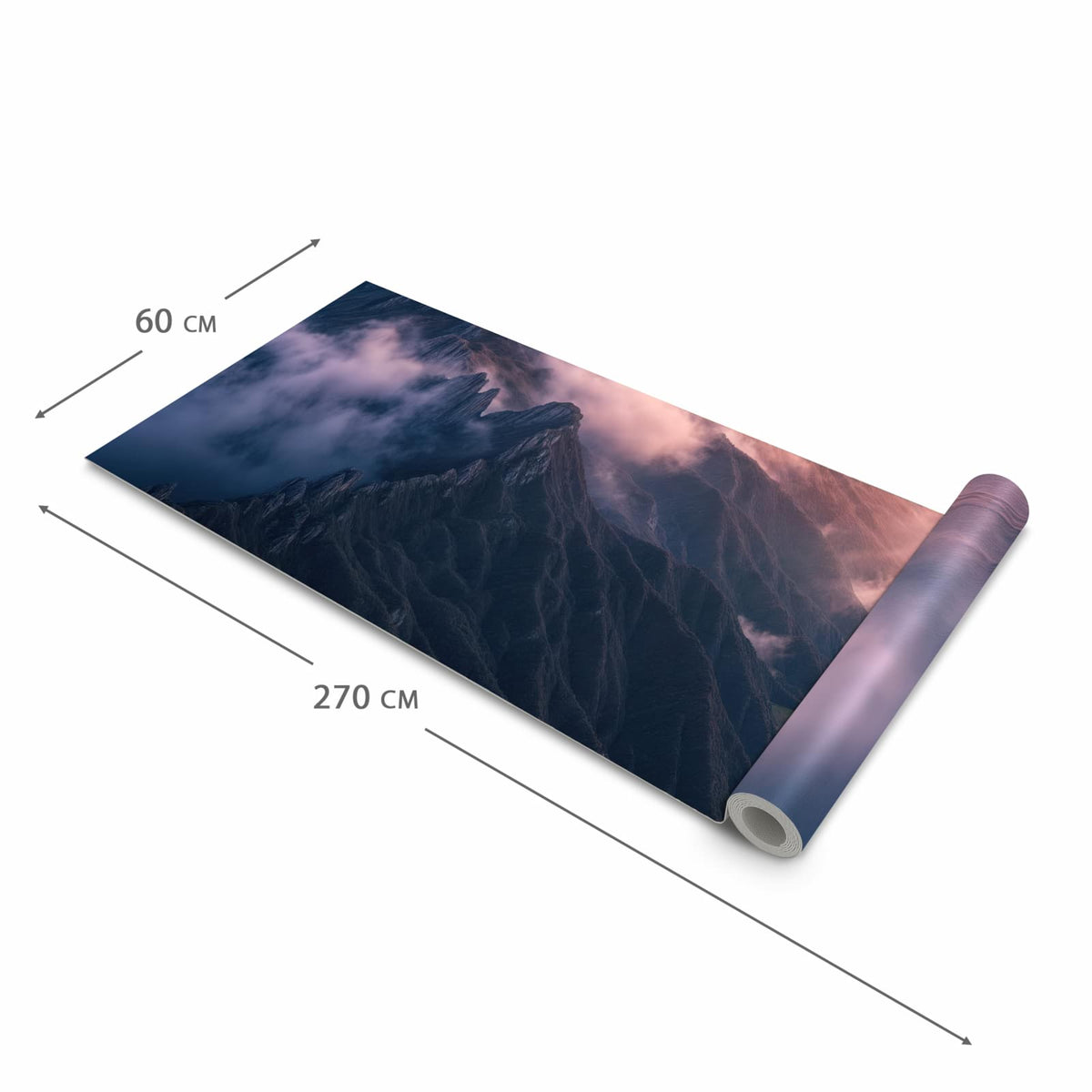 Komfortabler rutschfester Küchenläufer mit Motiv Sonnenaufgang Berge in der Größe 60x300 cm