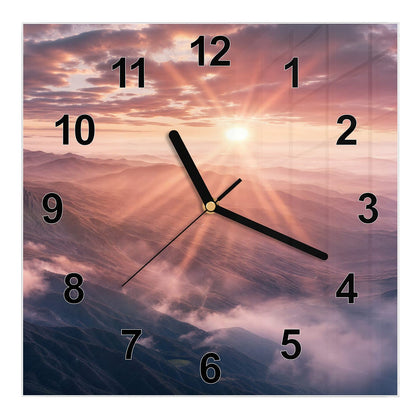 Wanduhr Quadratisch mit dem Motiv Bergkämme im Morgenrot