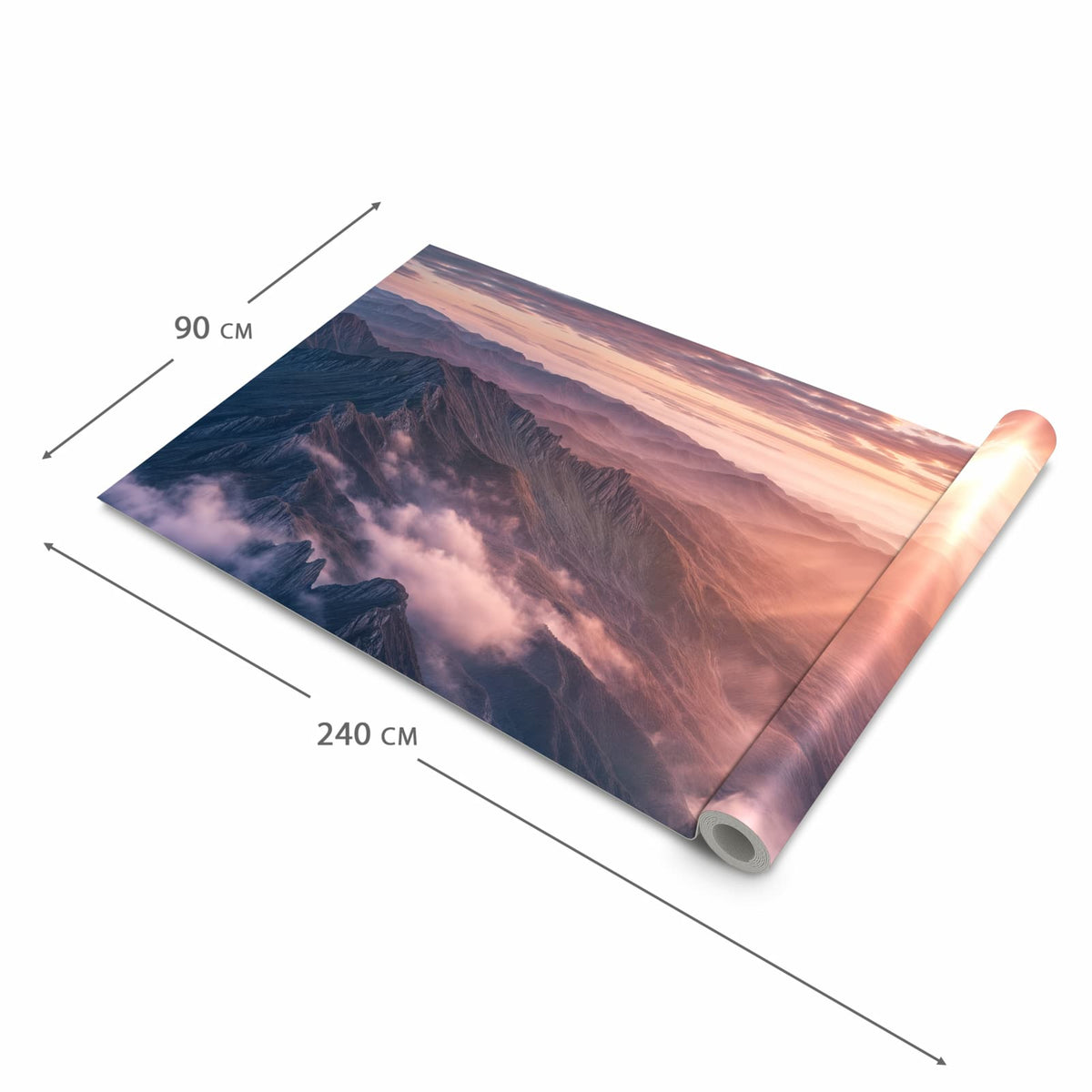 Rutschfester Küchenteppich mit Motiv Sonnenaufgang Berge in der Grösse 60x90 cm