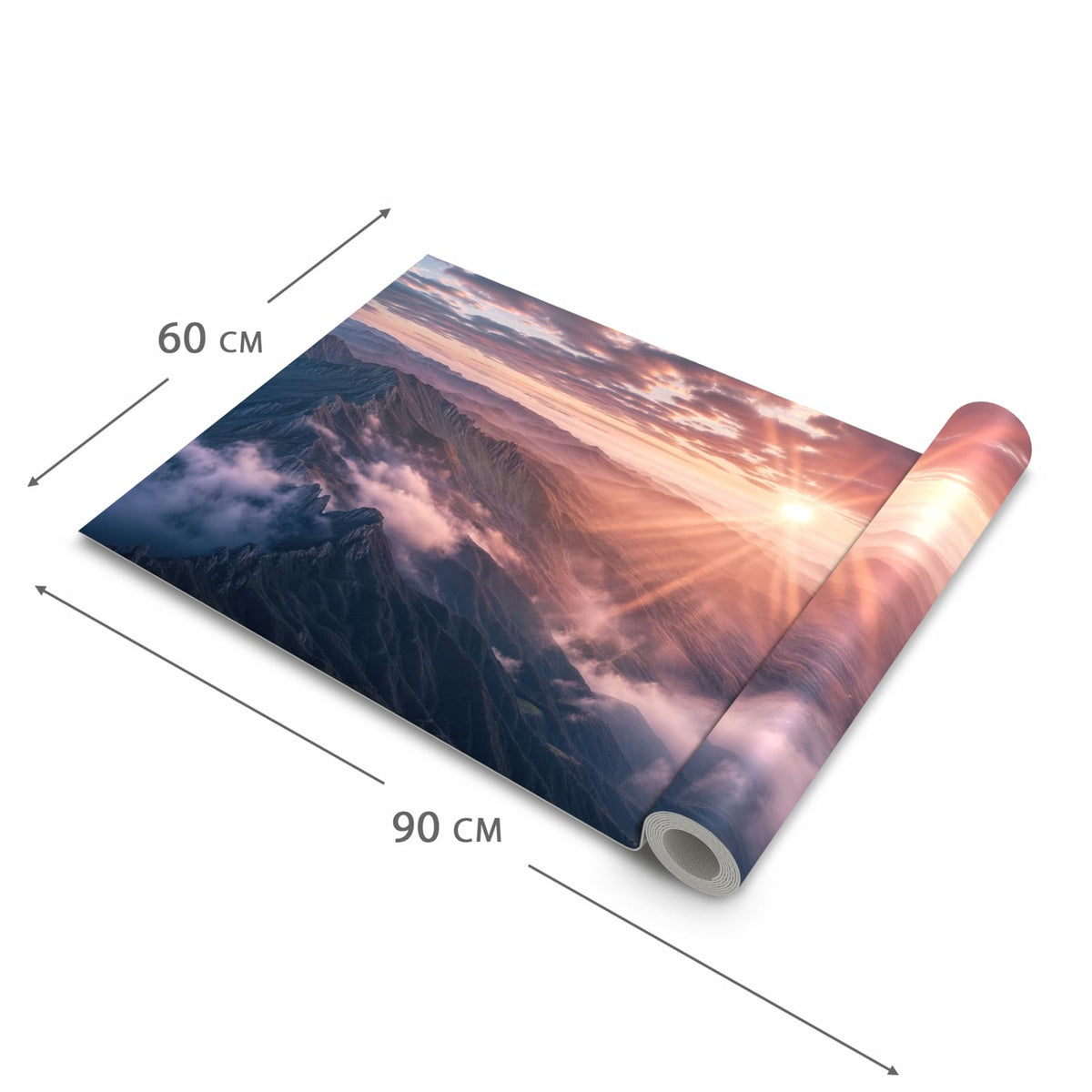 Rutschfester Küchenläufer mit Motiv Sonnenaufgang Berge in der Grösse 60x300 cm - einfach zu reinigen