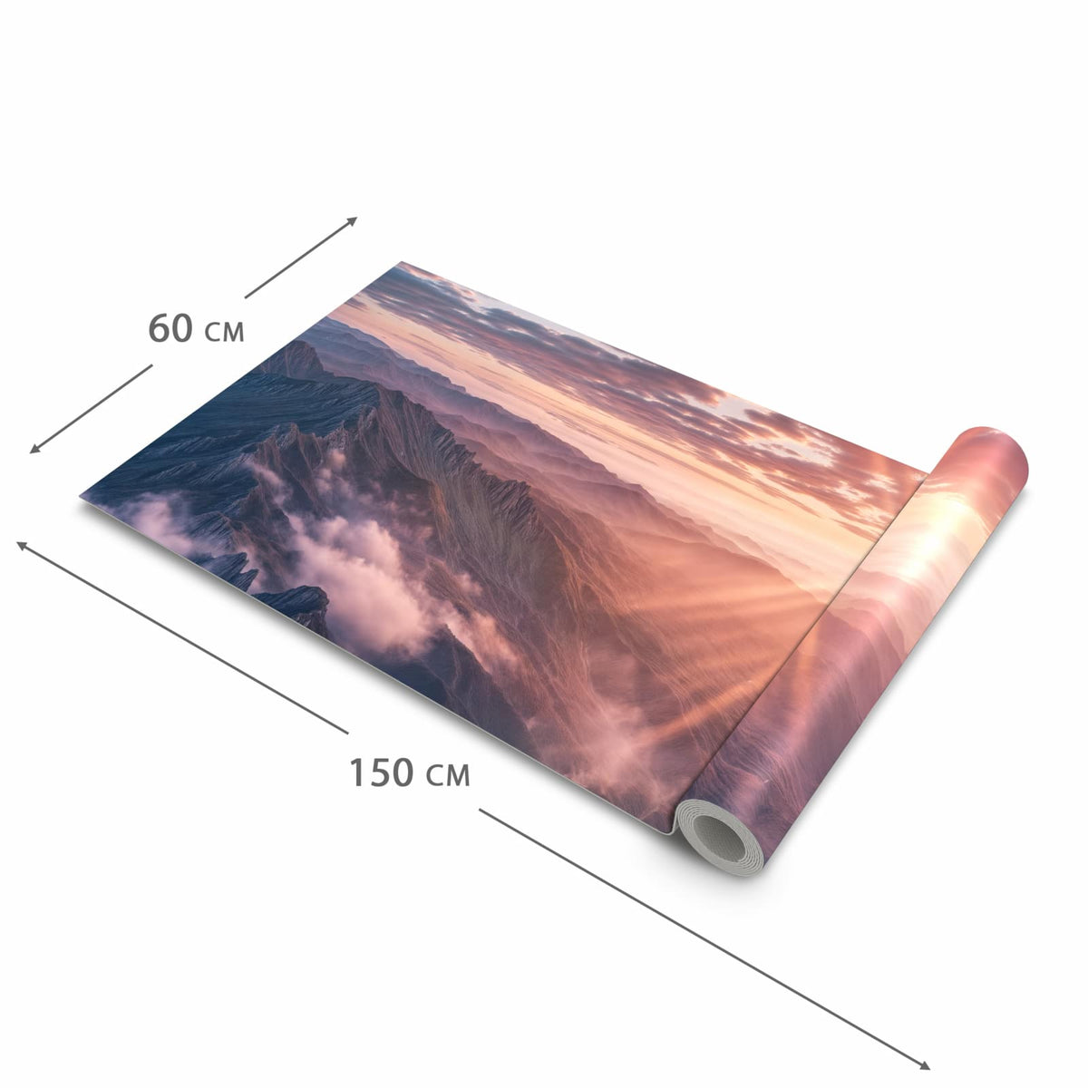 Langlebiger Küchenläufer mit Motiv Sonnenaufgang Berge in der Grösse 60x300 cm, waschbar