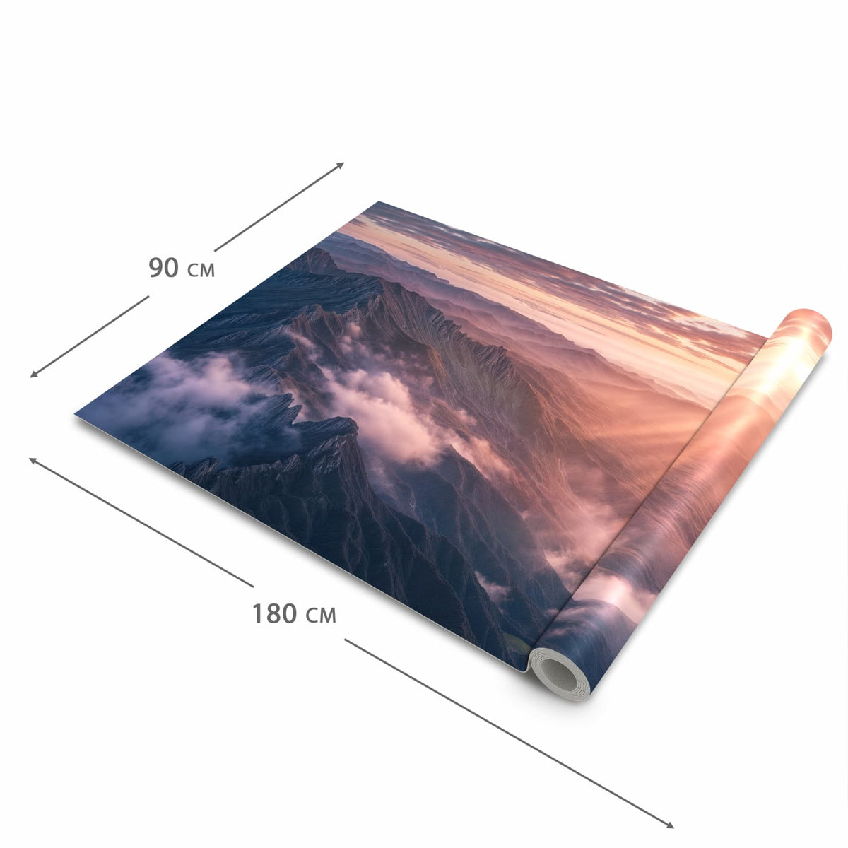 Langlebiger abwaschbarer Küchenläufer mit Motiv Sonnenaufgang Berge in der Grösse 60x90 cm