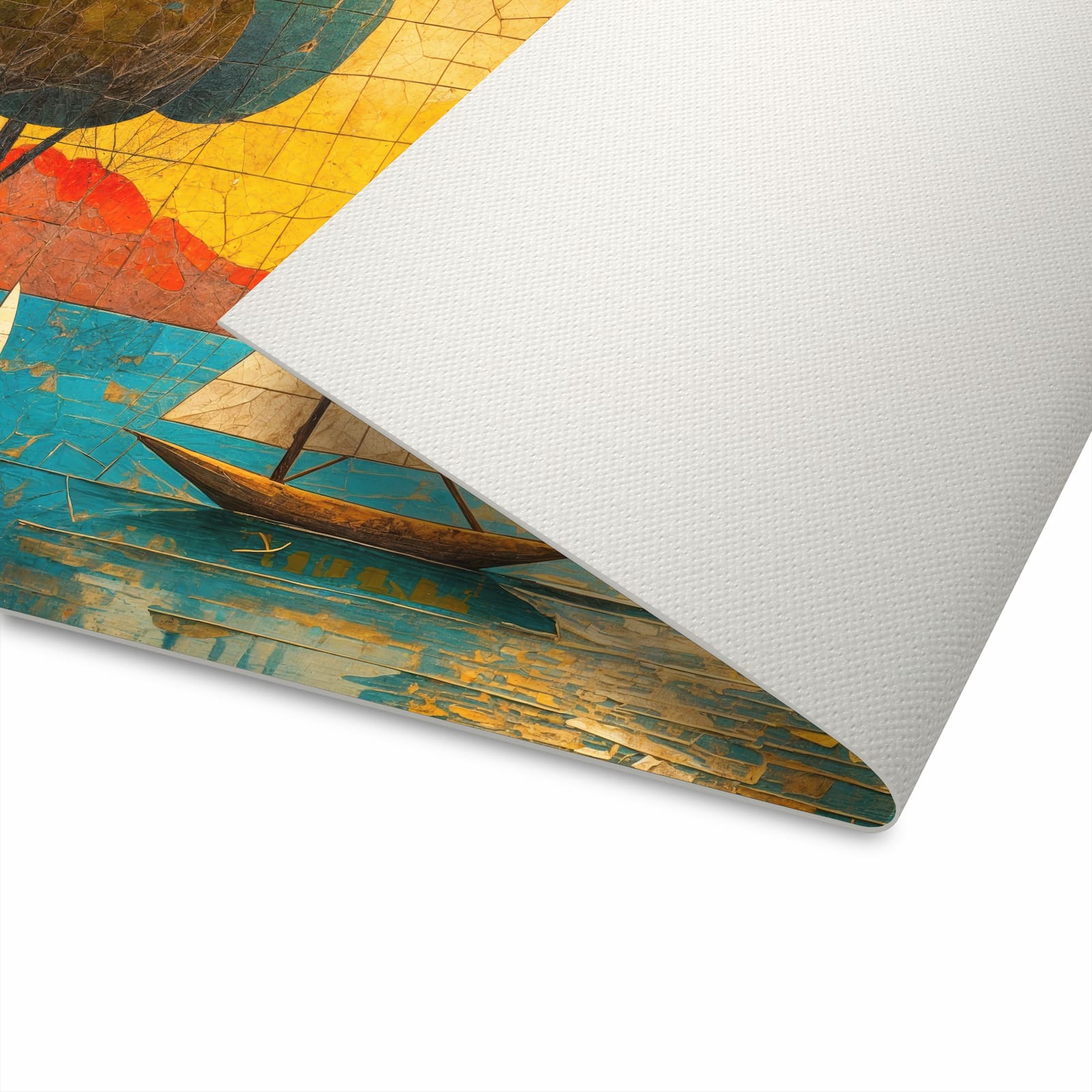 Langlebiger Küchenläufer mit Motiv Segelboot im Sonnenuntergang für die Unterseite