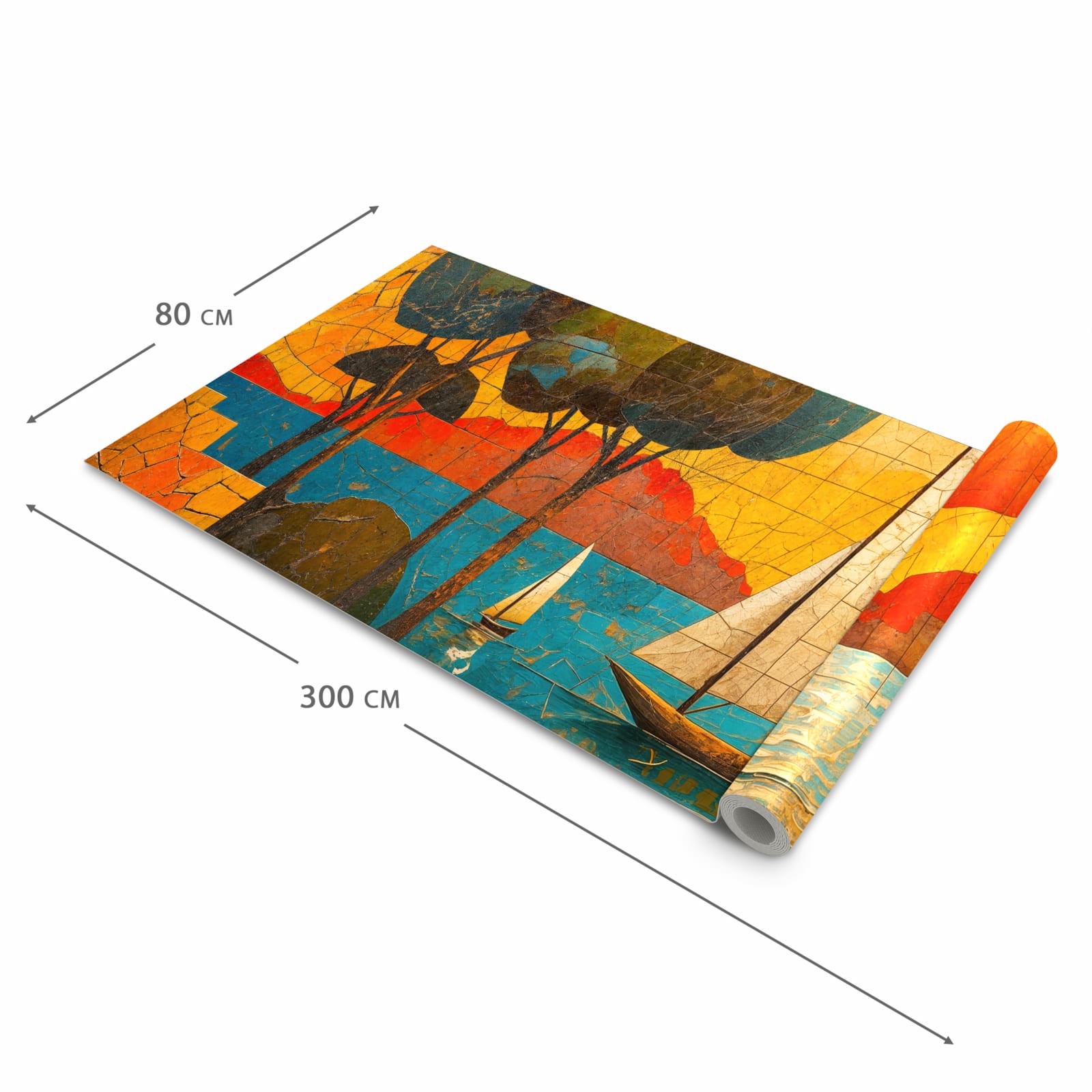 Wasserabweisender rutschfester Küchenteppich mit Motiv Segelboot im Sonnenuntergang in der Grösse 60x300 cm