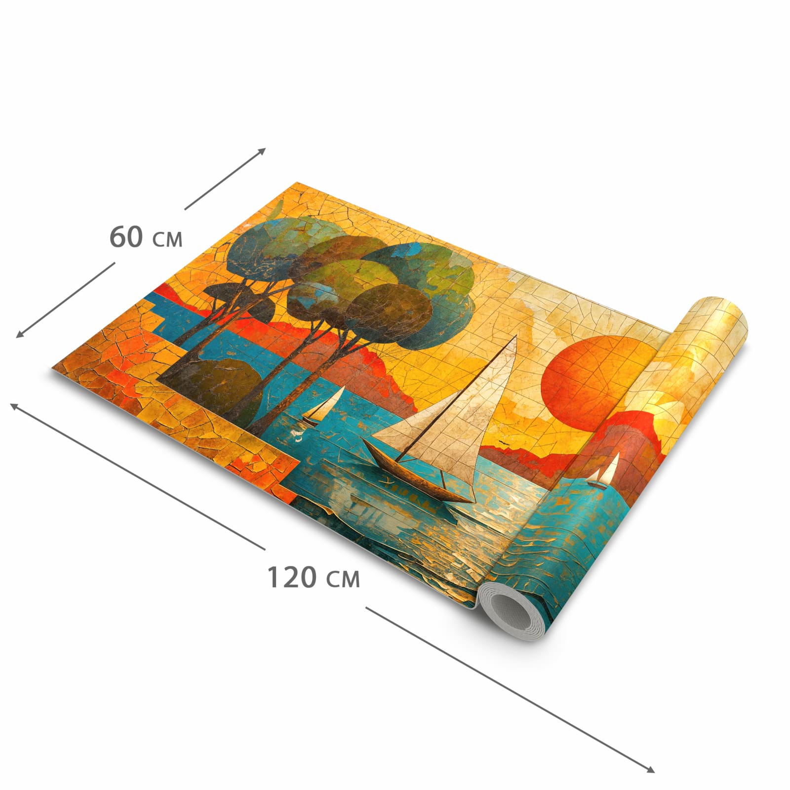 Bodenläufer mit Motiv Segelboot im Sonnenuntergang in der Grösse 60x300 cm für Ordnung & Übersicht
