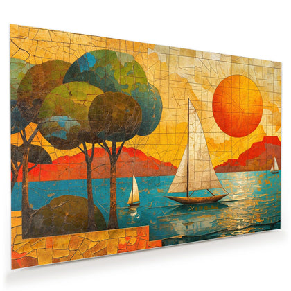 Wandbild mit dem Motiv Segelboote im Mosaik