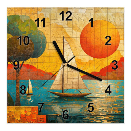 Wanduhr Quadratisch mit dem Motiv Segelboote im Mosaik