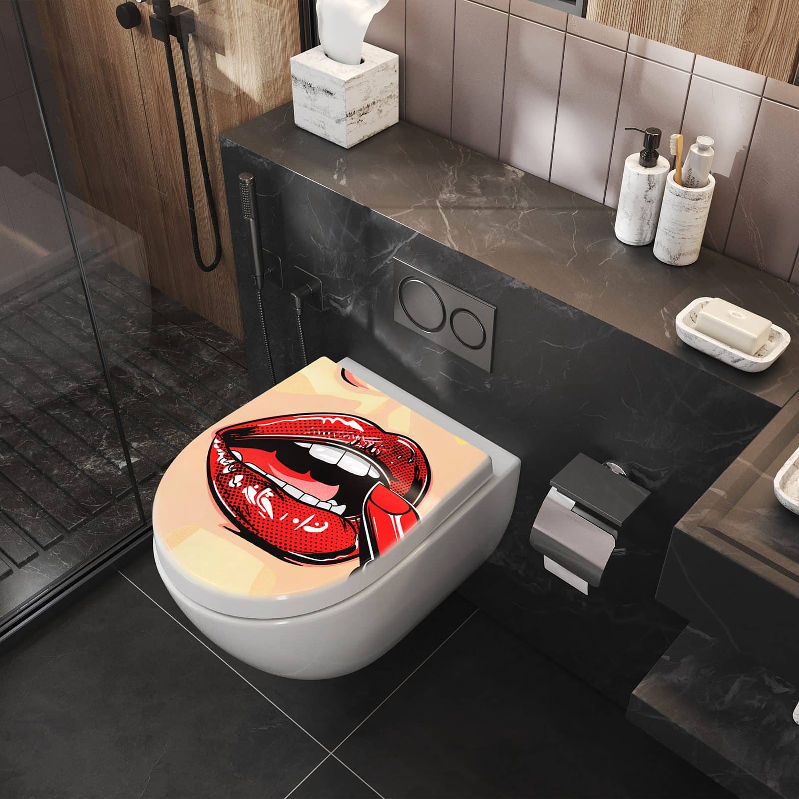 WC-Sitz mit Absenkautomatik Lippenstift Kunst