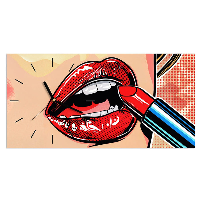 Wanduhr Lippenstift Kunst aus Glas – Querformat 60 × 30 cm mit Ziffernblatt Linie