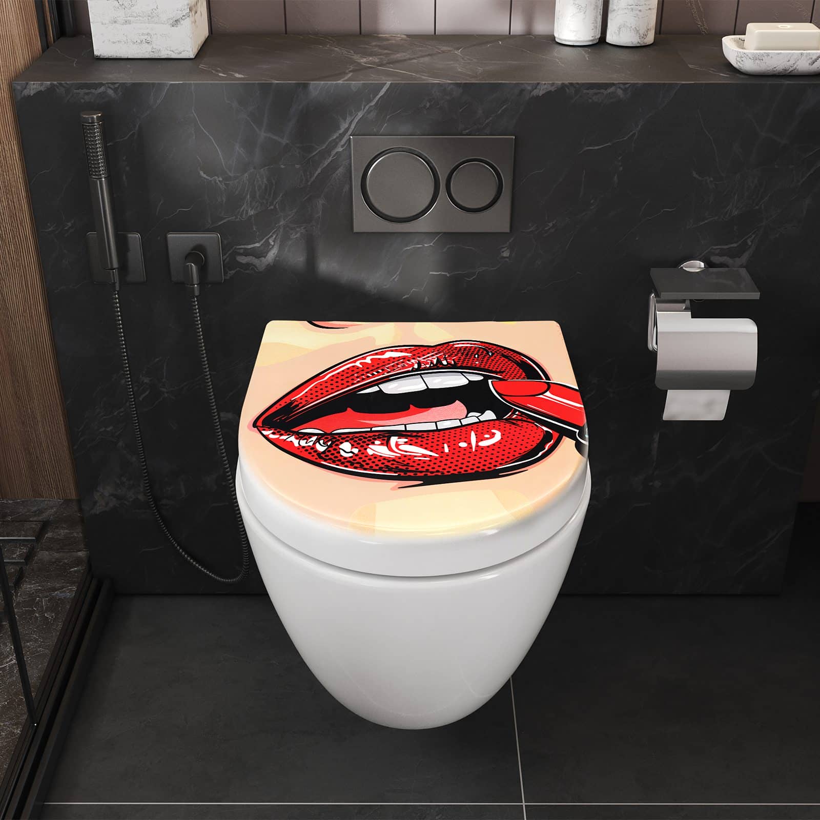 WC-Sitz mit Absenkautomatik Lippenstift Kunst