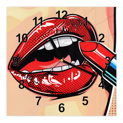 Wanduhr Quadratisch mit dem Motiv Roter Lippenstift