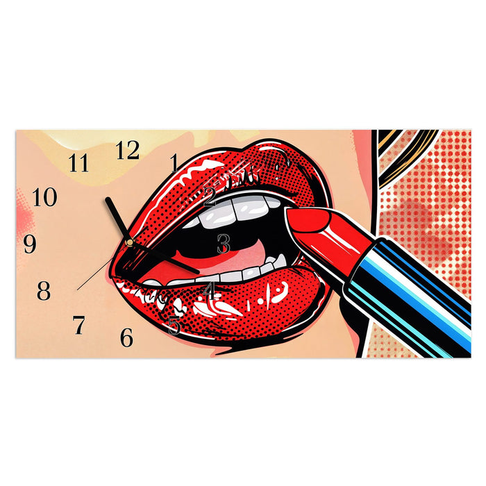 Wanduhr Lippenstift Kunst aus Glas – Querformat 60 × 30 cm mit Ziffernblatt Klassisch