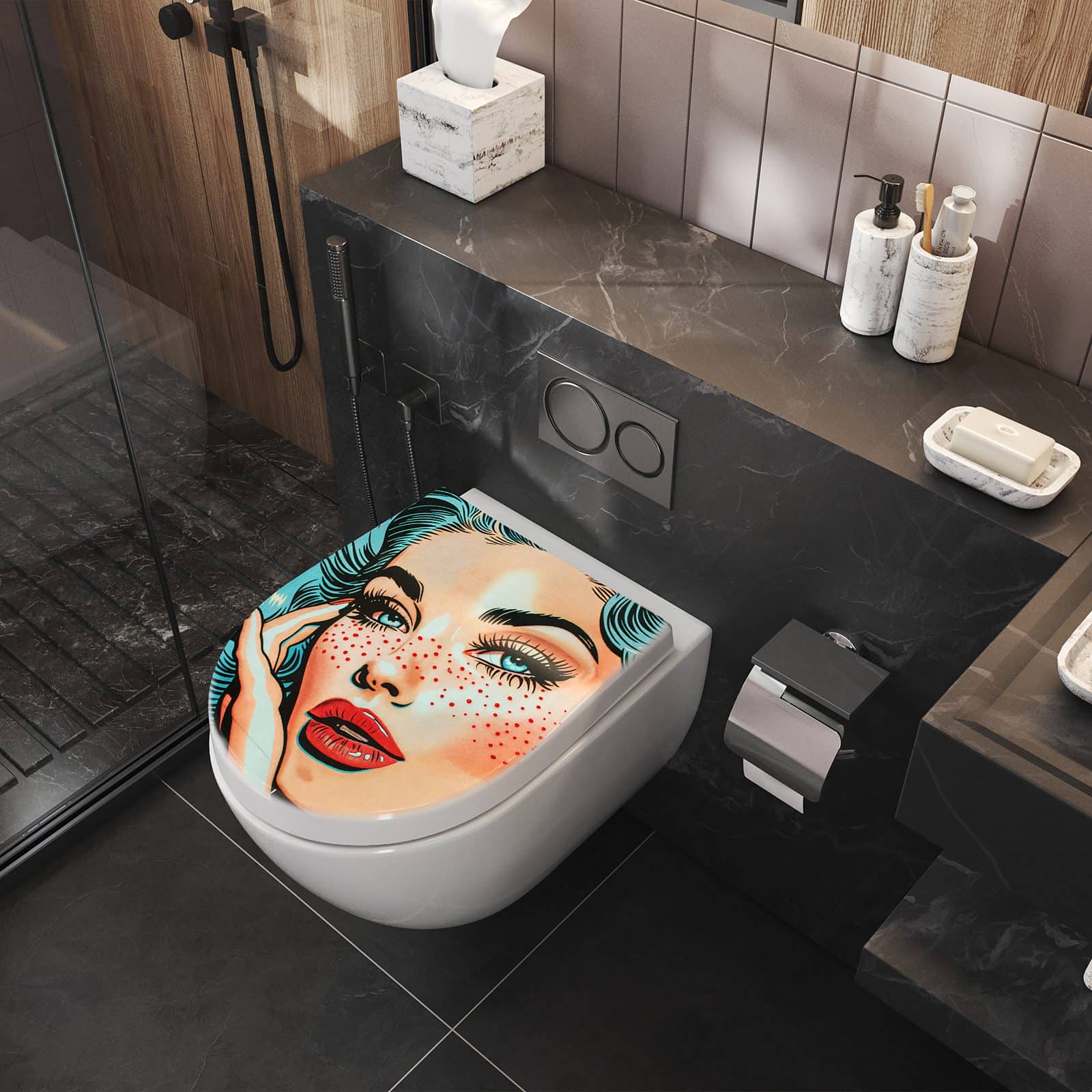 WC-Sitz mit Absenkautomatik Pop Art Porträt