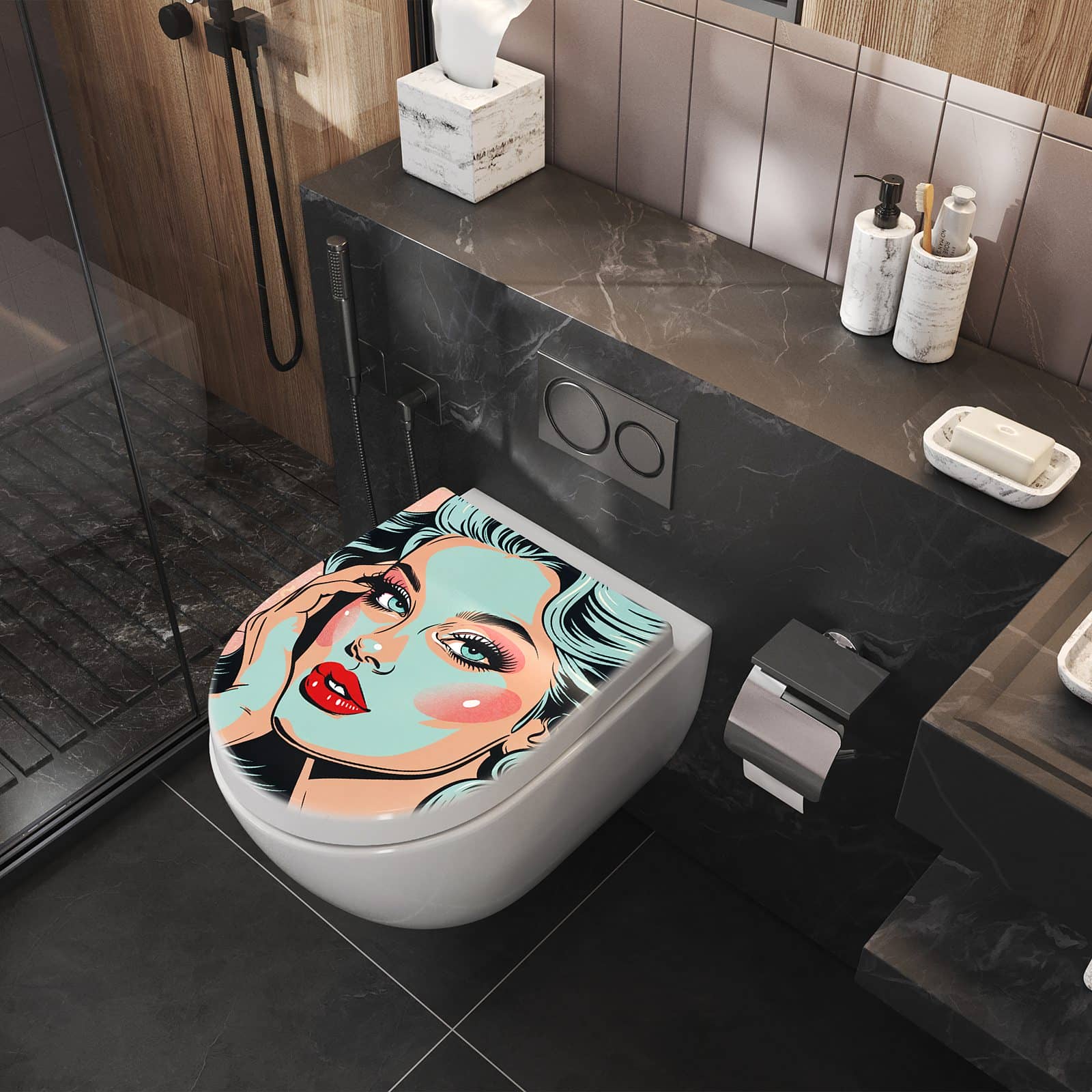 WC-Sitz mit Absenkautomatik Comic Porträt Kunst