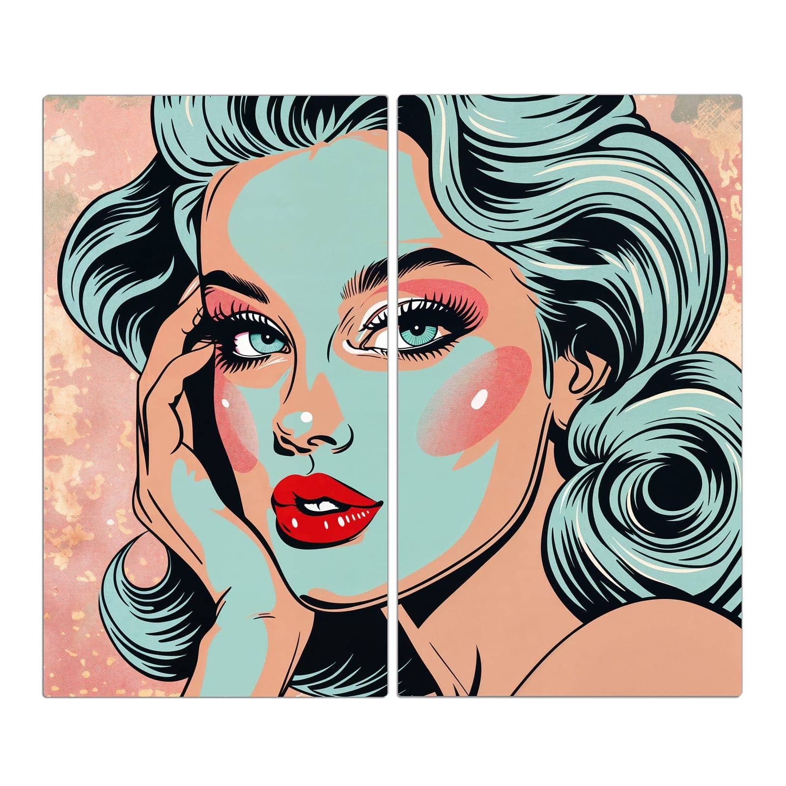 2-teilige Herdabdeckplatte Induktion mit Comic Porträt Kunst-Motiv in der Frontansicht #grösse_2-Teilig (60x52cm)