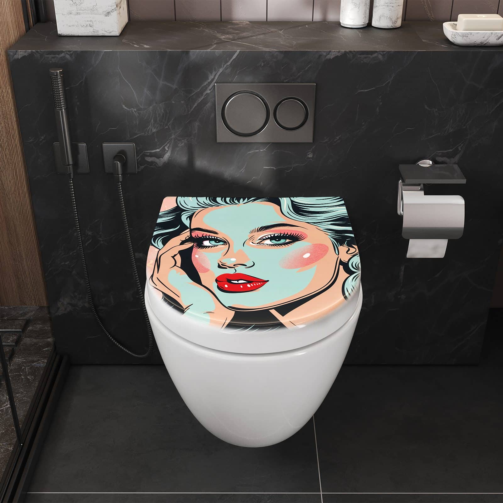 WC-Sitz mit Absenkautomatik Comic Porträt Kunst