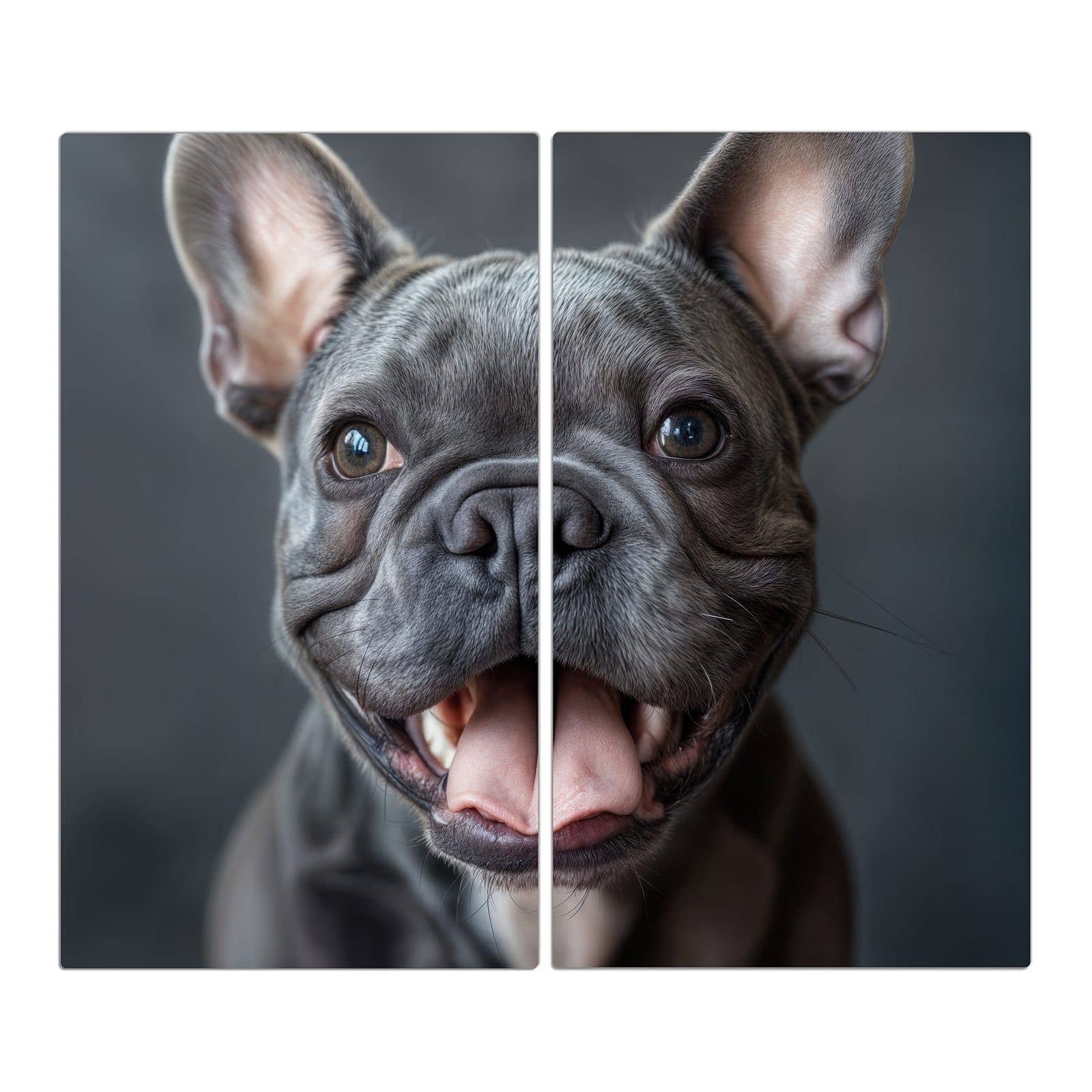 2-teilige Deckplatte aus Glas mit Lachender Hund-Motiv in der Frontansicht #grösse_2-Teilig (60x52cm)