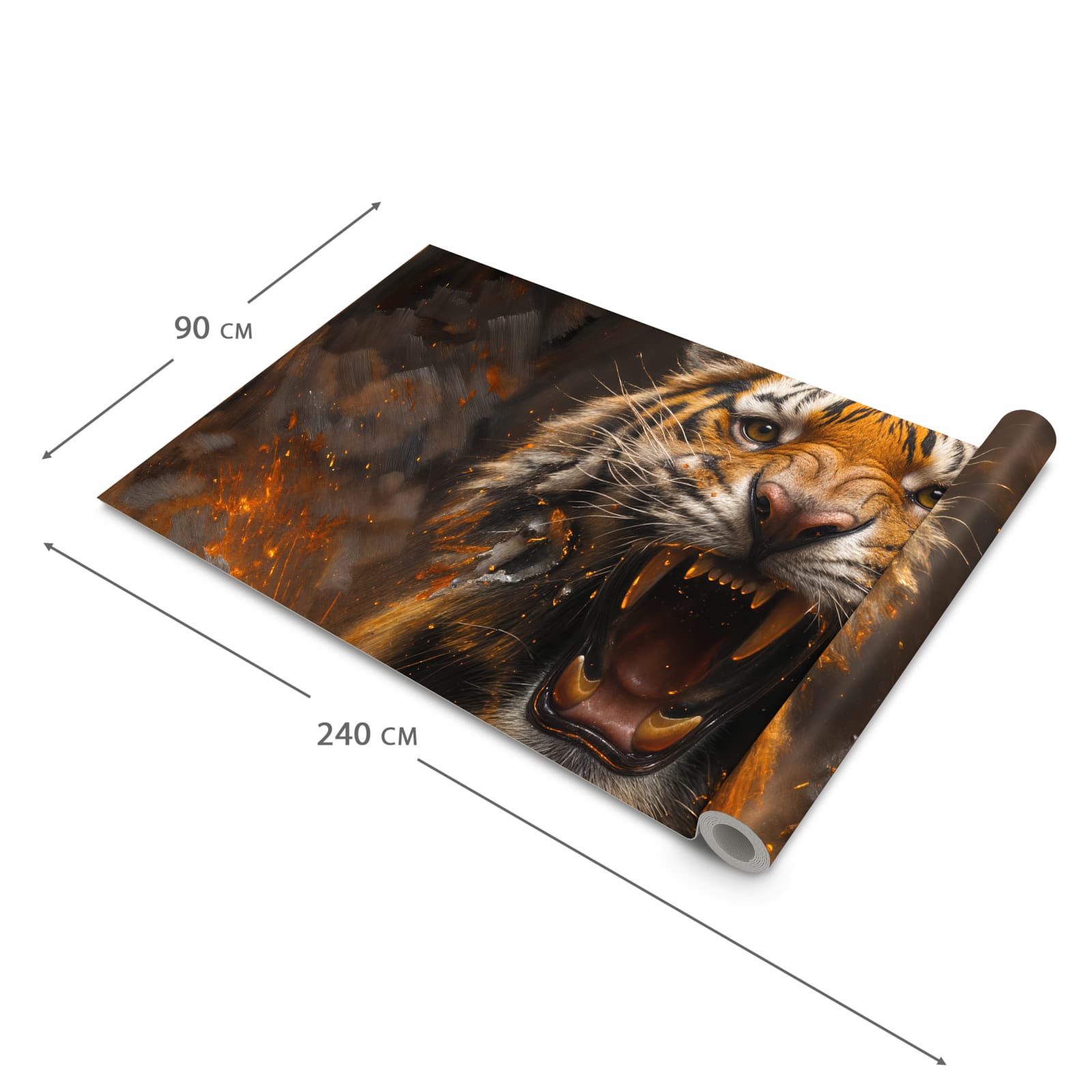 Formstabiler Bodenläufer Teppich mit Motiv Tiger im Feuer in der Grösse 60x240 cm