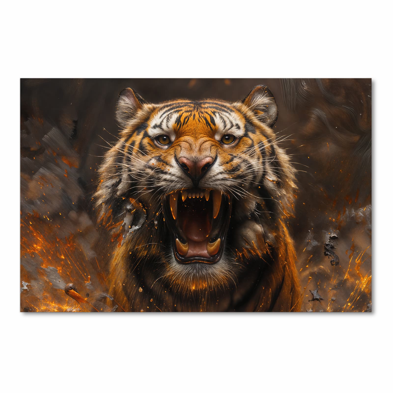 Wasserabweisender Küchenteppich mit Motiv Tiger im Feuer in Frontansicht