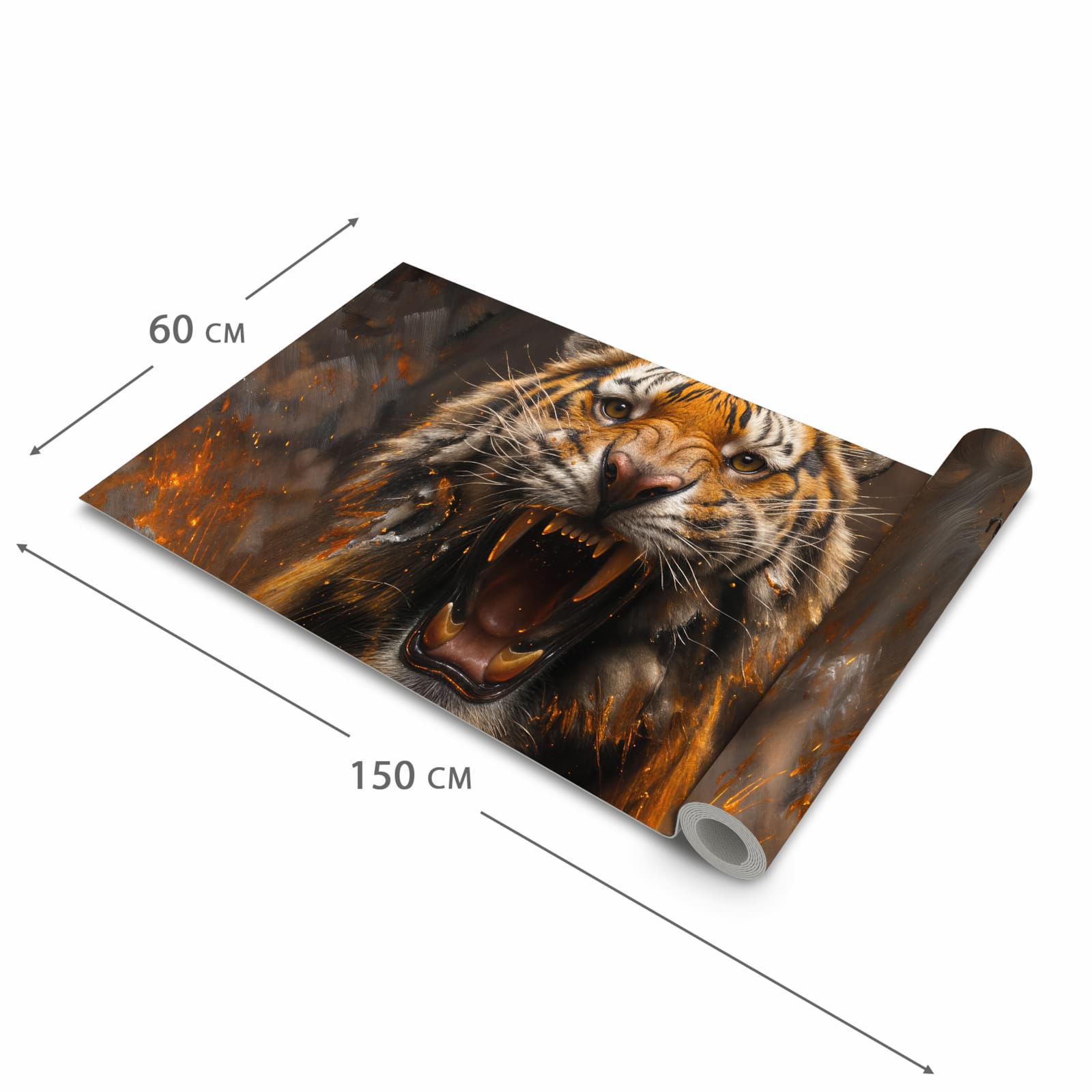 Waschbarer Küchenläufer mit Motiv Tiger im Feuer in der Größe 60x240 cm für angenehme Haptik